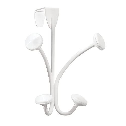 mDesign Decorative Over Door 4 Hanging Hooks, Steel Storage Organizer Rack for Coats, Hoodies, Hats, Scarves, Purses, Leashes, Bath Towels, Robes, Mens and Womens Clothing - White
