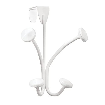 mDesign Decorative Over Door 4 Hanging Hooks, Steel Storage Organizer Rack for Coats, Hoodies, Hats, Scarves, Purses, Leashes, Bath Towels, Robes, Mens and Womens Clothing - White