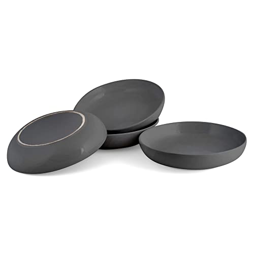 Elanze Designs Bistro Glossy Ceramic 8.5 inch Shallow Pasta Dinner Bowls Set of 4 - Perfect for Everyday uses from Italian Style Pasta to Caesar Salad, and Ramen to Pho, Charcoal Grey - color: Charcoal Grey, style: 8.5 inch Dinner