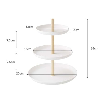 Yamazaki Home 3-Tier Food Serving Stand - Appetizer & Dessert Tray Party Organizer Steel + Wood White | 3-tier food serving stand & party organizer. Durable steel and wood construction. Display appetizers and hors d'oeuvres. - size: 7.9"