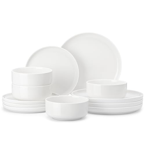 MALACASA Plates and Bowls Sets, 12 Pieces Porcelain Dinnerware Sets Dishware Sets Chip Resistant Ceramic Dish Set Dining Dinner Ware Service for 4, White, Series LUNA - color: Ivory White, size: 12 Pcs (Service for 4)