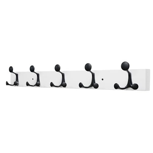 SKOLOO 30-Inch White Wood Coat Rack Wall Mount with 5 Triple Hooks - Ideal for Family Entrances, Classrooms, and Pet Supplies Storage - Perfect Coat Hooks for Wall - color: White, size: 30 inch with 5 hooks