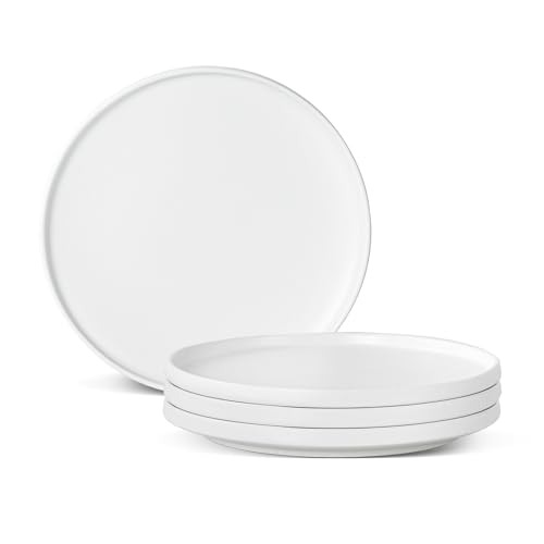 Ceramic Dinner Plates, 10.25 Inch, Set for 4, Modern White | Flat Dish Design, Microwave & Dishwasher Safe, Perfect for Family and Entertaining, For Steak, Sandwiches, Pizza, Pasta - color: White, size: Dinner Plates Set (4PCS)