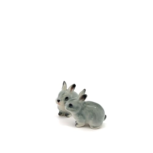 Handmade Adorable Mini Ceramic Animal Figurine – Porcelain Miniature Collectible Decor (Gray Ears Rabbit) - style: Gray Ears Rabbit