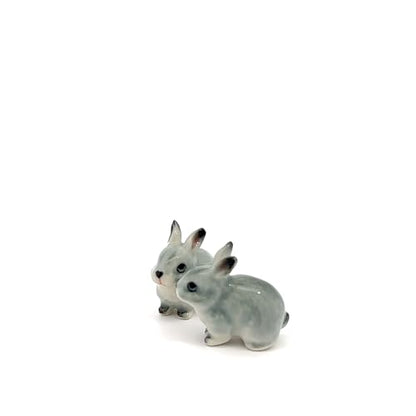 Handmade Adorable Mini Ceramic Animal Figurine – Porcelain Miniature Collectible Decor (Gray Ears Rabbit) - style: Gray Ears Rabbit