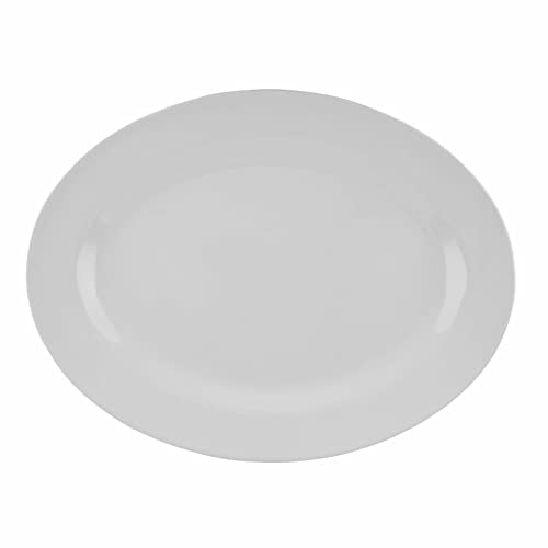 G.E.T. OP-618-W White 18" x 13.5" Oval Platter, Break Resistant Dishwasher Safe Melamine Plastic, Milano Collection | Dishwasher safe, Shatterproof, Buffet, Stackable, Restaurant service, Great for Entrees, Salads, Desserts and Appetizers