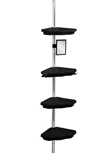 Bath Bliss Aluminum Corner Shower Organizer | 4 Tier | Holds Large Bottles | Expands 4Ft to 8Ft | Self Draining | Ant-fog Mirror | Accessory Hooks| Bathroom Storage | Space Saving | Black - color: ALU-BLACK