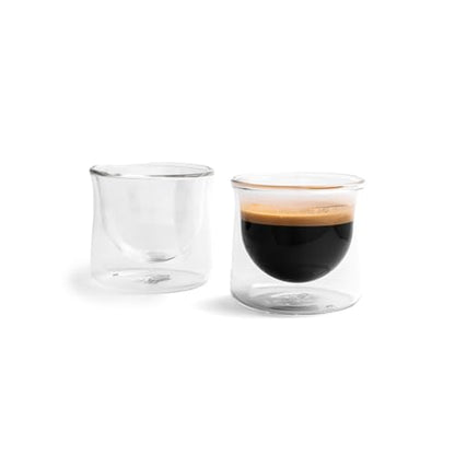 FLUR Espresso Glasses (Set of 2) – Perfect for Espresso, Macchiatos & Small Espresso Drinks – Double-Walled Borosilicate Glass – Handmade, Lightweight & Durable – 3oz (Clear) - color: Clear