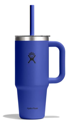 Hydro Flask Travel Tumbler with Handle, Clear Lid and Straw - Insulated Stainless Steel - color: CAPRI BLUE, size: 24 Ounces