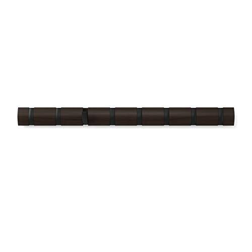 Umbra Flip Coat Rack, Wall Mount 8-Hook, Space Saving, Walnut/Black | Real wood and steel build, retractable hooks fold flat, holds coats bags and scarves, easy install - color: Walnut/Black, size: 8-Hook