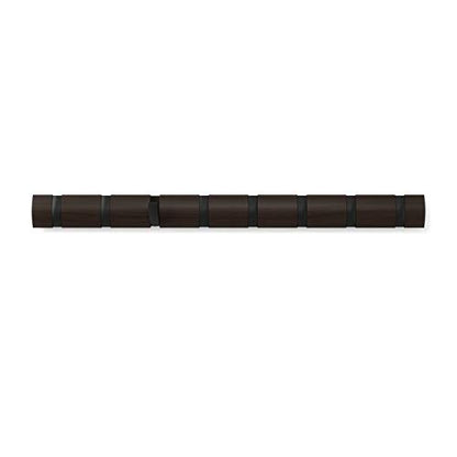 Umbra Flip Coat Rack, Wall Mount 8-Hook, Space Saving, Walnut/Black | Real wood and steel build, retractable hooks fold flat, holds coats bags and scarves, easy install - color: Walnut/Black, size: 8-Hook