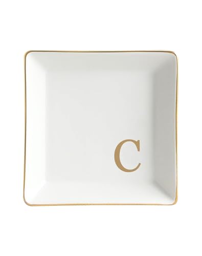 Personalized Jewelry Dish Tray with Initial, Gifts for Women Bride | Gift Box, Birthday Valentines Mother's Day Christmas Engagement Wedding Bridesmaid Gifts Monogrammed Aesthetic Decorat - color: C