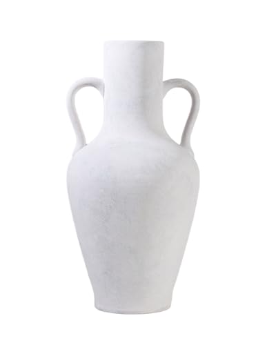 20.5in Tall Ceramic Floor Vase with Vintage Handles, White | Large Antique White Ceramic Floor Vase with Beige Speckles, Distressed Details and Vintage Handles for Rustic Home Decor - color: Antique White, size: 20.5in