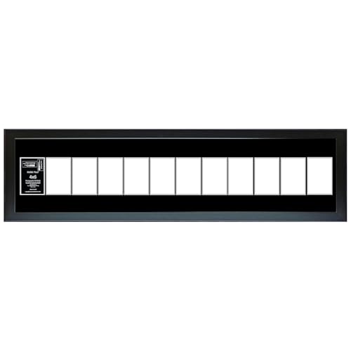 Creative Letter Art 4” x 6” Multiple Opening Picture Frame Collage with 12 holes, Manhattan Black Frame with 10 x 50-inch Black Mat, Crystal Clear Acrylic, Photo Collage for Wall, 12 Openings - color: opening 12, size: Black w/10" Black Mat