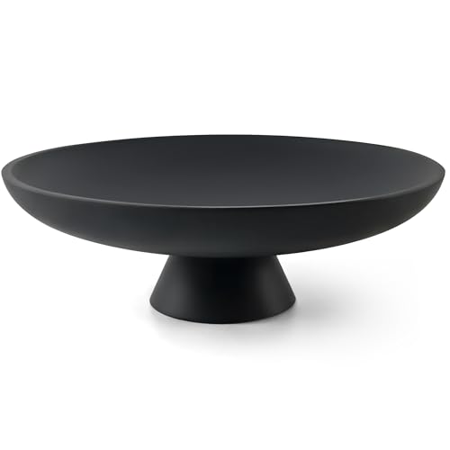 LIN CHUAN Large Decorative Bowl, Resin Pedestal Fruit Bowl, Matte Black | Ideal for home decor, this stylish bowl works as a fruit bowl for kitchen counters or a chic key holder for entryway tables - color: Black
