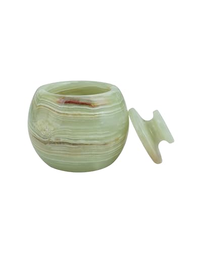 Natural Marble Candy Jar Handmade Cover Pot Storage - Deep Covered Kitchenware Jar Container, Onyx Green - color: Marble Round Candy Jar - Onyx Green