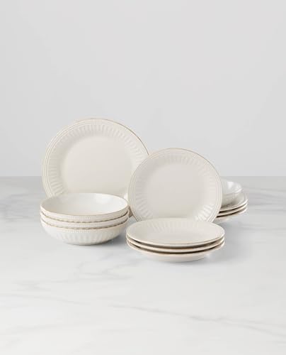 Lenox 891196 French Perle Groove White 12-Piece Pasta Bowl Dinnerware Set, Service For 4 - style: 12-Piece Place Setting, Pasta Bowl