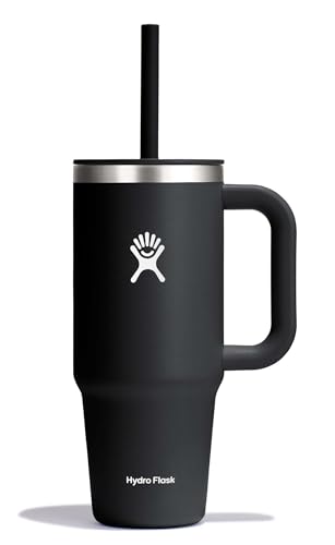 Hydro Flask Travel Tumbler with Handle, Lid and Straw - Insulated Stainless Steel in 24 Oz Black - color: Black, size: 24 Ounces