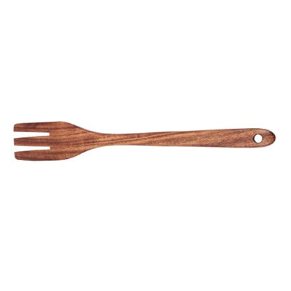 BESTonZON Wooden Serving Fork Long Handle Kitchen Utensil for Salad Mixing Cooking and Serving Ergonomic Wood Fork for Home Kitchens Restaurants Hot Pot Use 8.85In