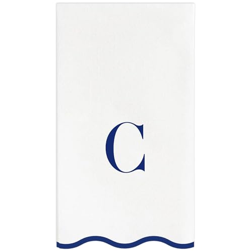 Stxy's Monogram C Napkins (Bleed-Free Ink) Scalloped Navy Blue Letter, 40ct | Monogram C Hand Towels for Bathroom, Decorative Scalloped Paper Dinner Napkins for Wedding, Birthday, Hostess & Preppy Gifts - style: C