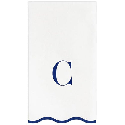 Stxy's Monogram C Napkins (Bleed-Free Ink) Scalloped Navy Blue Letter, 40ct | Monogram C Hand Towels for Bathroom, Decorative Scalloped Paper Dinner Napkins for Wedding, Birthday, Hostess & Preppy Gifts - style: C