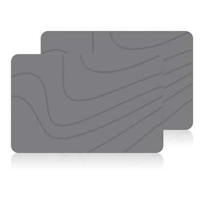 2 Pack Stone Bath Mat for Bathroom|Diatomaceous Earth Bath Mat|Quick Dry Water Absorbing Bath Stone Mat Large|Non-Slip Bathroom Shower Rug|Easy to Clean (24×16'', Dark Gray, Square)