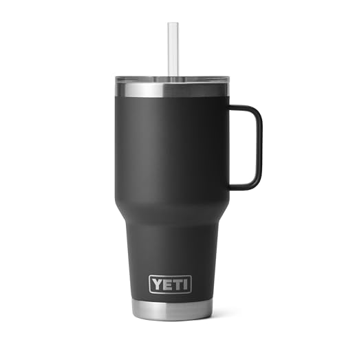 YETI Rambler 35 oz Tumbler with Handle and Straw Lid, Travel Mug Water Tumbler, Vacuum Insulated Cup with Handle, Stainless Steel, Black - color: Black, style: 35oz