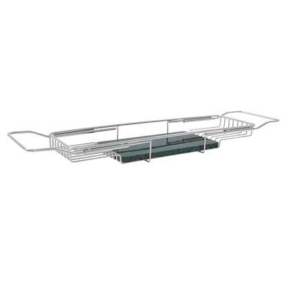 Expandable Bathtub Tray Caddy for Luxury Bath, Extra Wide Acrylic Tub Tray with Natural Marble Board, Waterproof Bath Tub Shelf for Phone, Wine, Book, Tablet Stand - Ideal Home Spa (Silver, Green) - color: Silver, Green