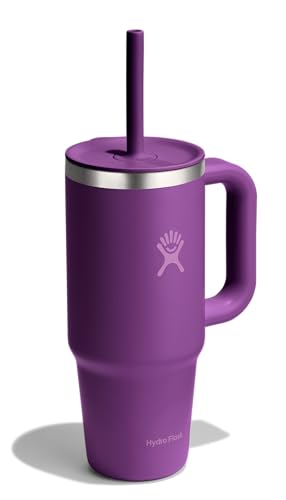 Hydro Flask Travel Tumbler with Handle, Lid and Straw - Insulated Stainless Steel in 24 Oz Beachplum Purple - color: BEACHPLUM PURPLE, size: 24 Ounces