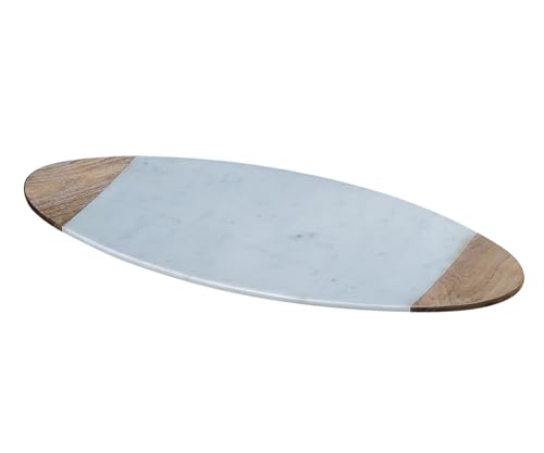 Creative Home Luxury Taj Mahal Natural Marble & Solid Wood Trim Cheese Board, Handcrafted Serving Platter with Cool Surface for Charcuterie, Pastries - KITCHEN ESSENTIAL Gift