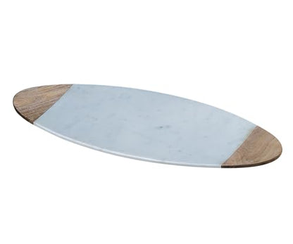 Creative Home Luxury Taj Mahal Natural Marble & Solid Wood Trim Cheese Board, Handcrafted Serving Platter with Cool Surface for Charcuterie, Pastries - KITCHEN ESSENTIAL Gift