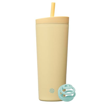 BlenderBottle Tumbler 2-in-1 Stainless Steel Shaker Bottle 24 oz, Mellow | Leak-Proof with Straw Removed | Blenderball Whisk Technology | Sip or Chug Spout | Protein | Greens | Hydration - color: Mellow, size: 24 Ounces