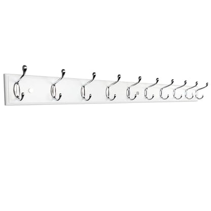 37 Inch Long Wooden Wall Mounted Coat Rack with 10 Silver Chrome Hooks for Entryway and Bedroom to Hang Coats, Hats - Heavy Duty Hooks School Bag - size: Long-37.4in(95cm),10 Silver Hooks, style: Modern