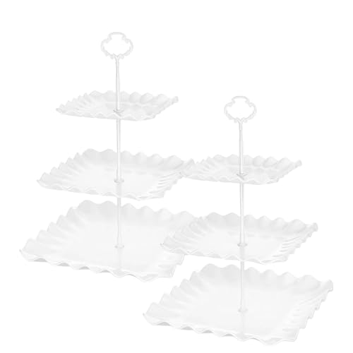 2 Pack of White Square Dessert Cupcake Stand, 3 Tiered Plastic Serving Tray | 3 Tier Cup Cake Holder Tower for Tea Party/Birthday/Wedding - color: White
