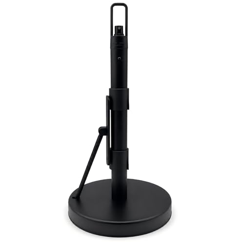 Paper Towel Holder with Spray Pump, All-in-One Countertop Paper Towel Stand with Refillable Bottle, One-Handed Tear Kitchen Roll Holder, Weighted Base, Matte Black - color: Black
