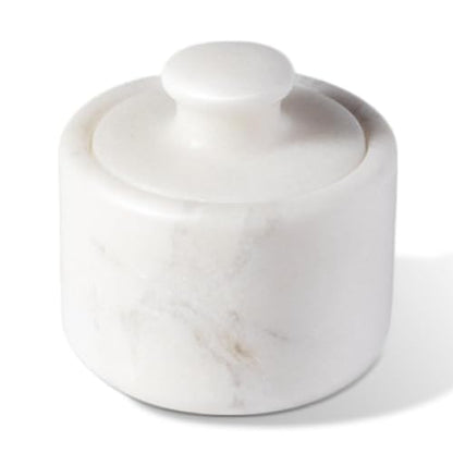 Marble Salt Cellar with Lid 3.5" White, Stone Pepper Container & Spice Jars for Kitchen, Marble Salt and Pepper Holder, Stone Storage Box for Kitchen Counter, Spice Jar(Namib Fantasy White) - color: White