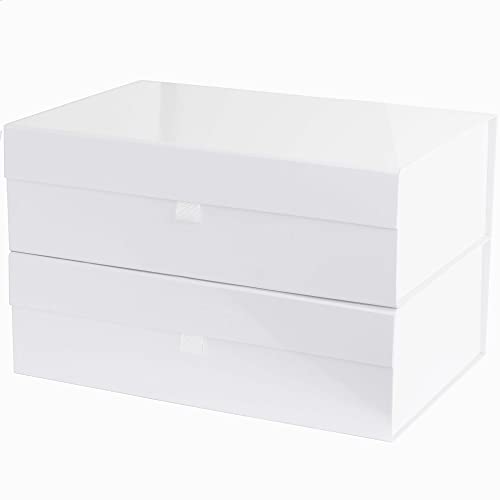 Purple Q Crafts White Hard Gift Box With Magnetic Closure Lid 14" x 9" x 4" Rectangle Favor Boxes With White Glossy Finish (2 Boxes) - size: 1 Count (Pack of 2)