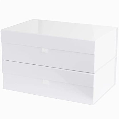 Purple Q Crafts White Hard Gift Box With Magnetic Closure Lid 14" x 9" x 4" Rectangle Favor Boxes With White Glossy Finish (2 Boxes) - size: 1 Count (Pack of 2)