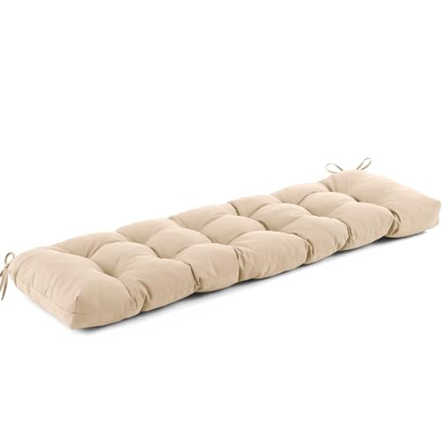IASEAHK Outdoor Bench Cushion 48x18x5 Inch, Waterproof & Fade-Resistant Patio Furniture Cushions, Tufted Memory Foam Indoor/Outdoor Cushions for Couch Porch Swing with Non-Slip Backing & Straps, Beige - color: Beige, size: 48x18x5 Inch