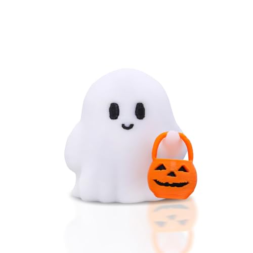 Halloween Ghost Figurines 3D Printing Halloween Table Decorations Cartoon White Spooky Carrying Pumpkin Statue Small Mini Little Ghost Figurine Holiday Table Centerpieces for Home Tabletop Decor - color: Ghost