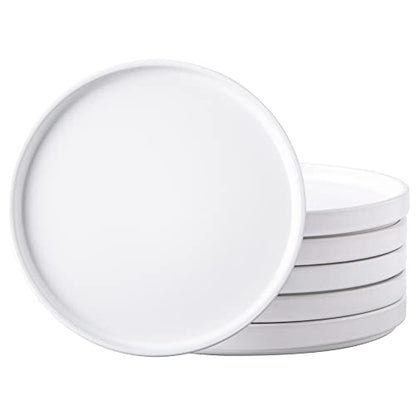 AmorArc Ceramic Plates Set of 6, Matte Glaze 8.0 Inch Dishes Set for Kitchen, Dessert,Salad,Appetizer, Small Dinner Plates, Microwave & Dishwasher Safe, Scratch Resistant, Matte White | High Edge Small Dinner Plates for Dessert,Salad,Appetizer,Dinner,Micr