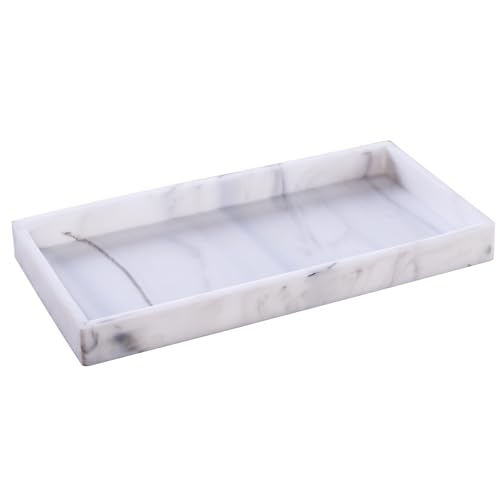 Bathroom Vanity Tray, 11.8 x 5 Inch Silicone Kitchen Sink Tray for Perfume Soap Towel Bathroom Accessory for Soap Dispenser Bathroom Countertop Trays, M, White Marble - color: Marble, size: 11.8" x 5" x 0.7"