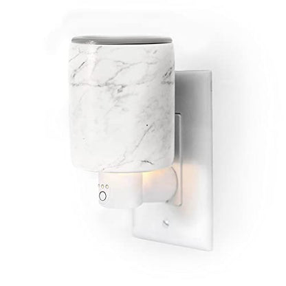 Happy Wax Marble Outlet Timer Warmer for Scented Wax - Compact Ceramic Wall Plug in with Timer - for Home Fragrance - Small with Removable Silicone Dish - color: Marble