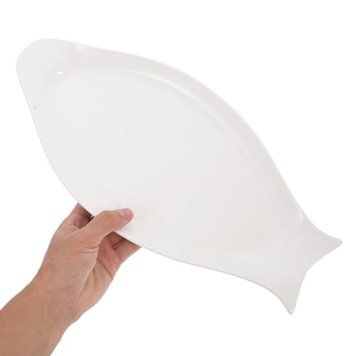Hemoton Oval Fish Plate Ceramic Steamed Pure White Serving Platter for Kitchen Platters for Serving Food Sushi Rolls Fruit Slices Appetizers 15.74 X 7.48 X 0.98 in - size: 38x18cm
