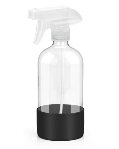 Rionisor Glass Spray Bottles with Silicone Sleeve Protection, Empty 16OZ Reusable Spray Bottles, Refillable Containers with Spray Nozzles for Cleaning Solutions, Plants and Essential Oils 1 Pack Black - color: Black, style: 1 Pack