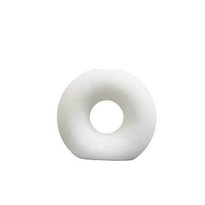 DESI SAMAAN Store Unique White Ceramic Donut Vases | Decorative Donut Vase for Dried Flowers & Pampas Grass (Set of 2) (6 & 4 Inches (Ring Donut VASE)) - size: 6 & 4 Inches (RING DONUT VASE )