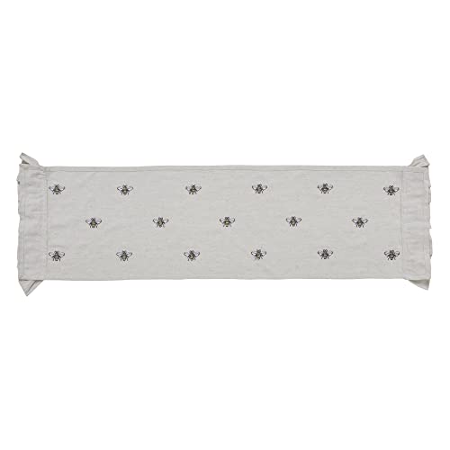 VHC Brands Embroidered Bee, Farmhouse Table Runner, Ruffled, Rectangle, Yellow Grey, 13x48 - size: 13x48