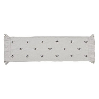 VHC Brands Embroidered Bee, Farmhouse Table Runner, Ruffled, Rectangle, Yellow Grey, 13x48 - size: 13x48