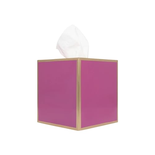 Jaye's Studio Pink Tissue Box Cover, Cute Square Metal Cube for Bathroom | Matte Hand-Painted Finish, Fits Standard Facial Holders, Gold Trim Detail, Open Bottom, Vanity Dorm Desk Use - color: Pink