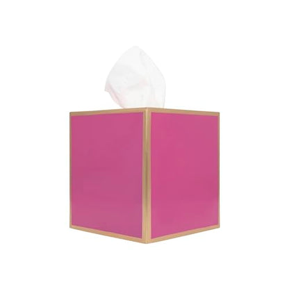 Jaye's Studio Pink Tissue Box Cover, Cute Square Metal Cube for Bathroom | Matte Hand-Painted Finish, Fits Standard Facial Holders, Gold Trim Detail, Open Bottom, Vanity Dorm Desk Use - color: Pink